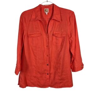 JM COLLECTION LINEN BUTTON FRONT BLOUSE
